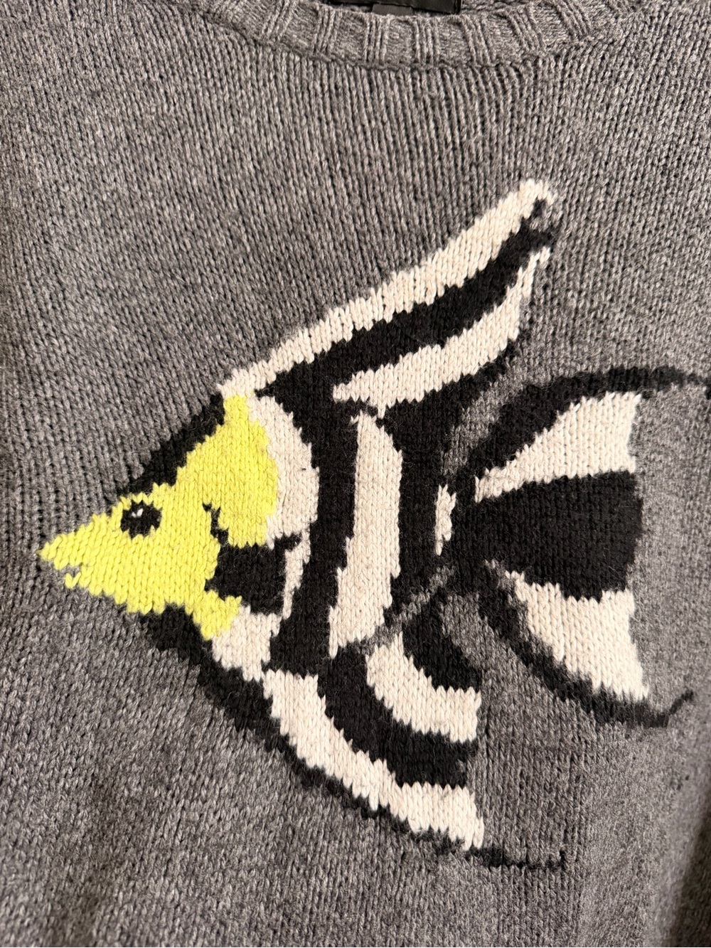 Mango Gray Sweater with Yellow & Black Angelfish Motif